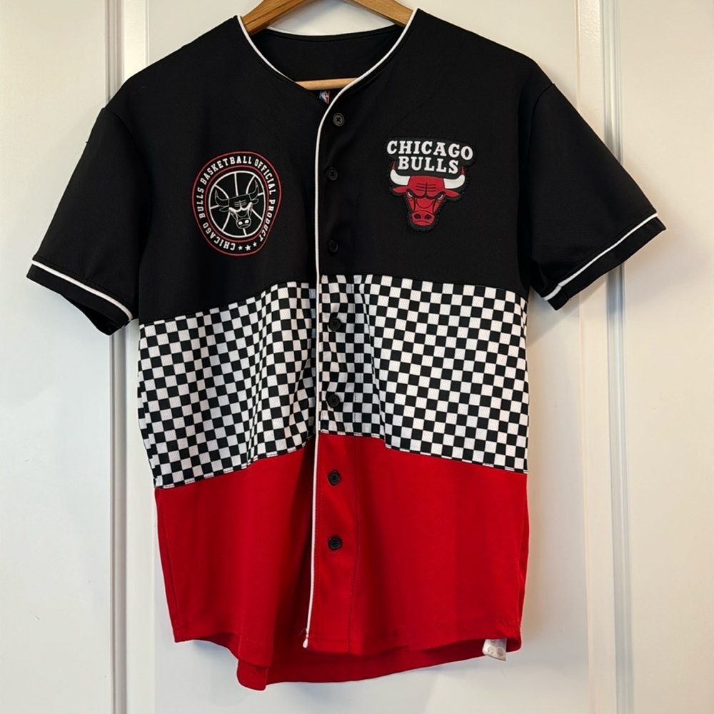 Chicago Bulls Jersey Mens Small Black Checkered NBA UNK Basketball Training